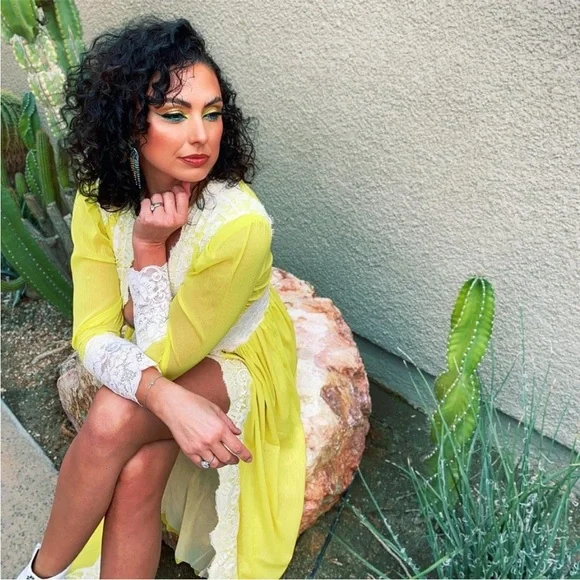 HAH Hot As Hell Lime Dust Her Long Sleeve Boho Duster Robe - Picture 3 of 13